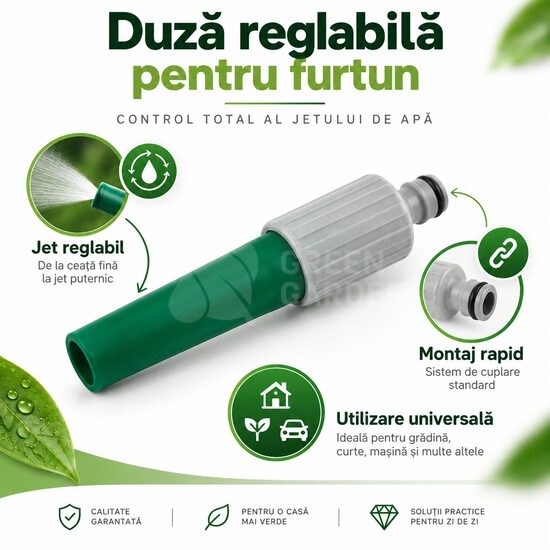 Lance reglabilă pentru stropit, cu conectare rapidă la furtun