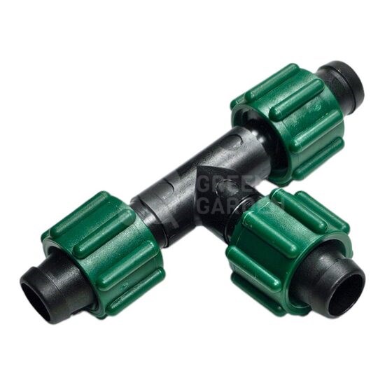 Teu pentru bandă de picurare 16–17 mm, cu piuliță de strângere